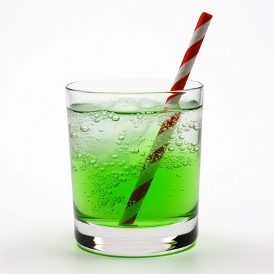 Green Soda with Red White Straw