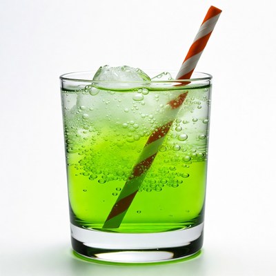 Green Soda with Orange Straw