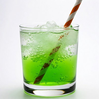 Green Soda with Straw and Ice
