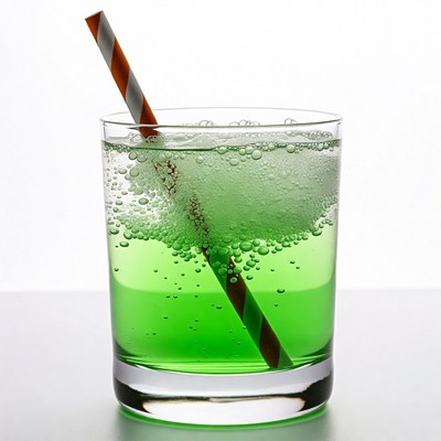 Green fizzy drink with striped straw
