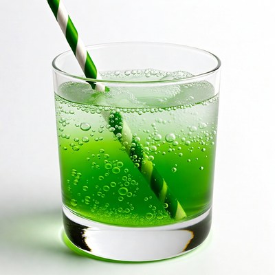 Green fizzy drink with striped straw