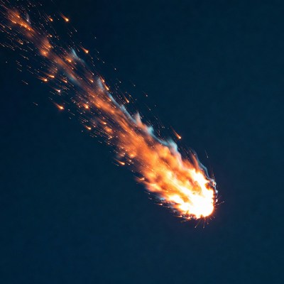 Fiery Meteor Streaking Across Night Sky