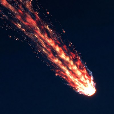 Fiery Comet Streaking Across Dark Sky