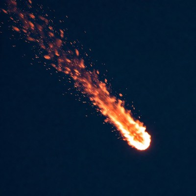 Fiery Meteor Streaking Across Night Sky