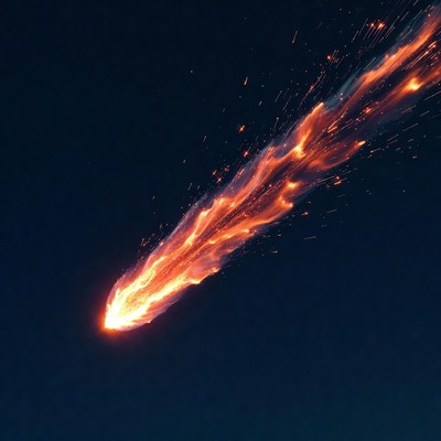 Fiery Comet Streaking Across Night Sky