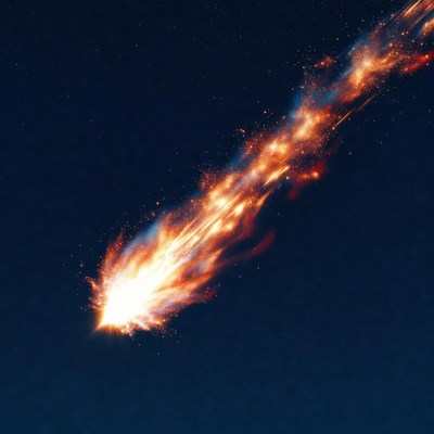 Fiery Meteor Streaking Across Night Sky