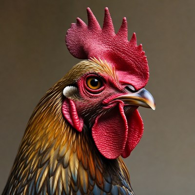 Closeup of golden rooster with red comb