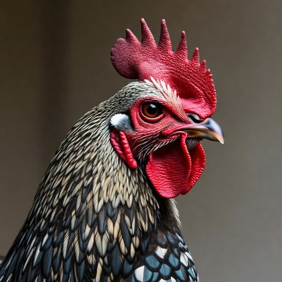 Closeup of rooster with red comb
