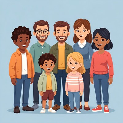 Happy diverse family standing together