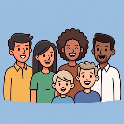 Diverse family smiling together illustration