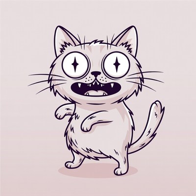 Cartoon cat with crazy wide eyes