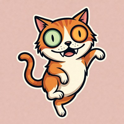 Cartoon orange cat with mismatched eyes