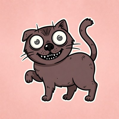 Creepy cartoon cat with wide eyes