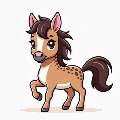 Cute cartoon foal walking
