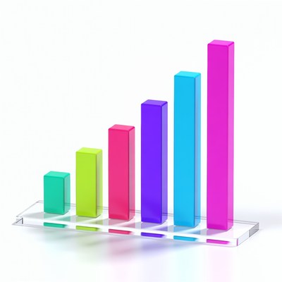 Colorful 3D Bar Graph on Glass Base