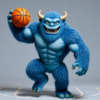 Blue Yeti Monster Holding Basketball