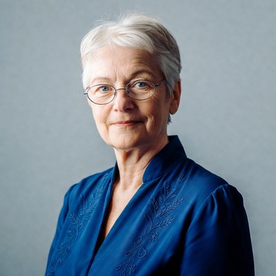 Elderly woman in blue dress