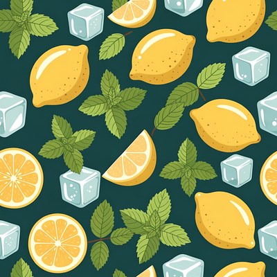 Lemon Mint Ice Cubes Pattern