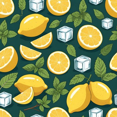 Lemon Mint Ice Cubes Illustration