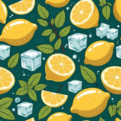 Lemon Mint Ice Seamless Pattern