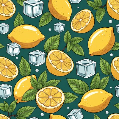 Lemon Mint Ice Cubes Pattern
