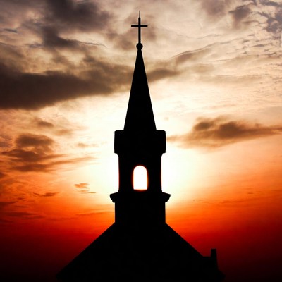 Church Steeple Silhouette at Sunset