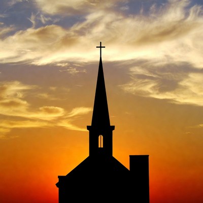 Church silhouette at sunset