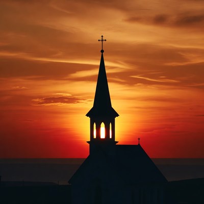 Church Steeple Silhouette at Sunset