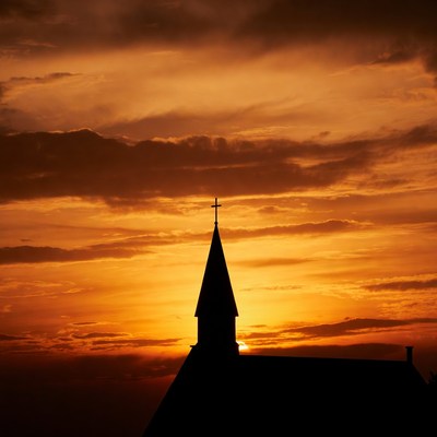Church silhouette at sunset
