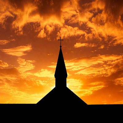 Church silhouette at sunset