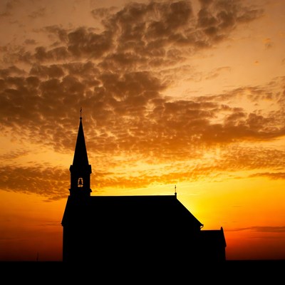 Church silhouette at sunset