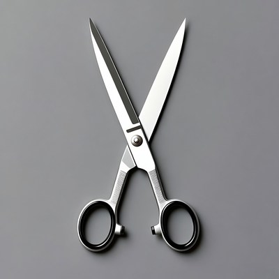 Silver Scissors on Gray Background
