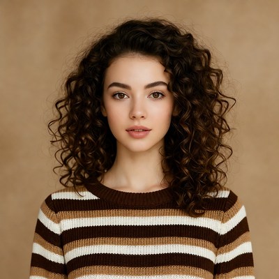 Woman with curly hair in striped sweater