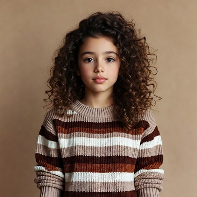 Girl with curly hair in striped sweater