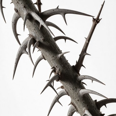 Thorny Plant Stem on White Background