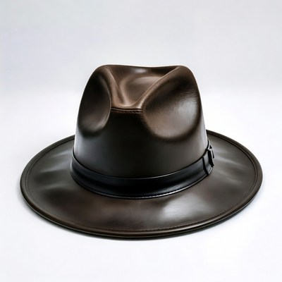 Brown leather fedora hat