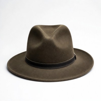 Brown fedora hat with leather band