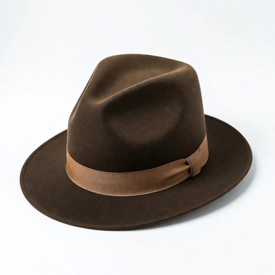 Brown fedora hat with ribbon