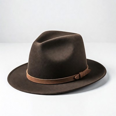 Brown felt fedora hat with leather band