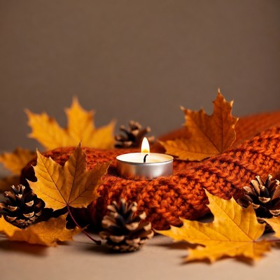 Tea Light Candle with Autumn Leaves