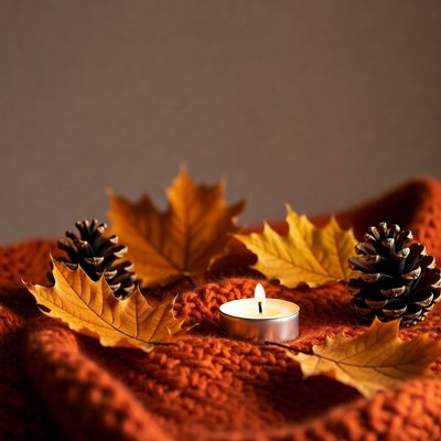Fall Leaves Pine Cones Candle