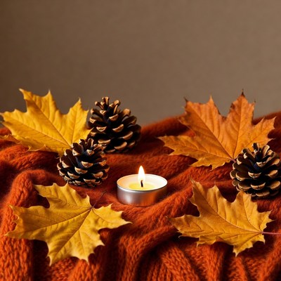 Fall Leaves Pine Cones Candle