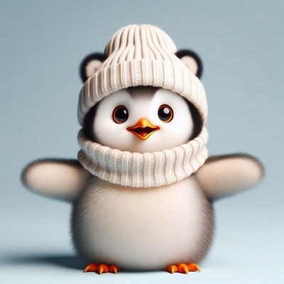 Cute penguin wearing knit hat