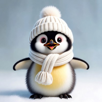 Cute penguin wearing hat and scarf