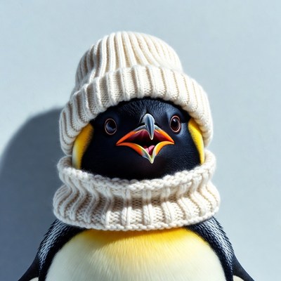 Penguin wearing white knit hat