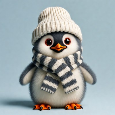 Cute penguin wearing hat and scarf