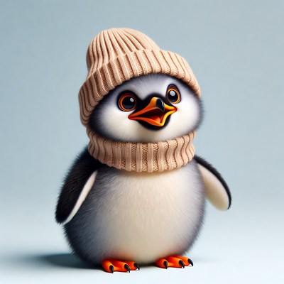 Cute penguin wearing knit beanie