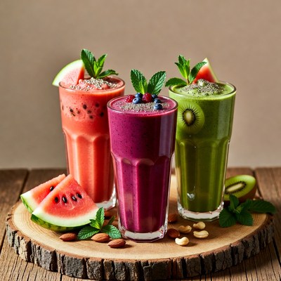 Three Colorful Smoothie Glasses