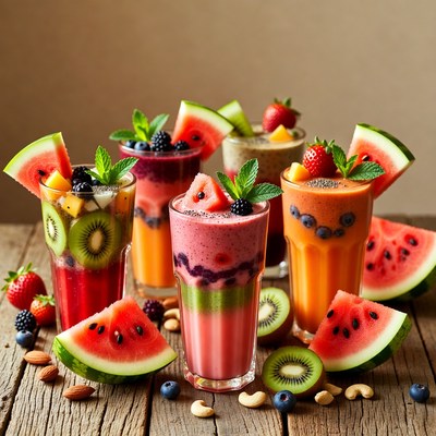 Colorful Fruit Smoothies with Watermelon