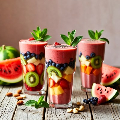 Three Fruit Smoothies with Watermelon